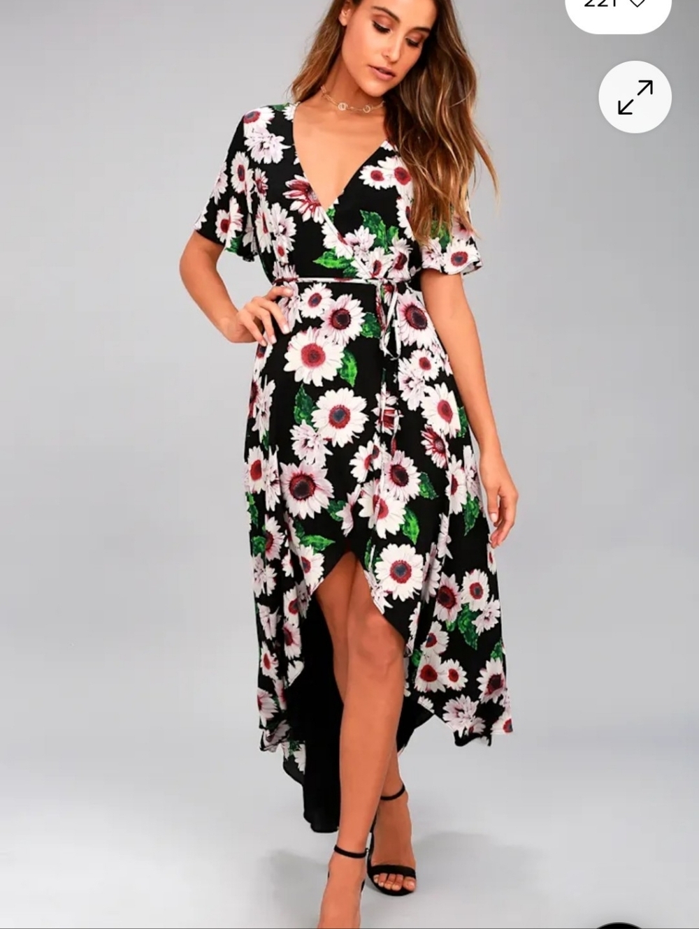 Flower Market Black Floral Print High-Low Wrap Dress